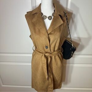 LOVE TREE Faux Suede Buttoned Belted Long Vest Size S
